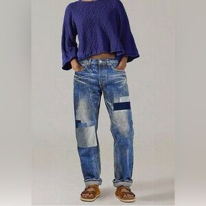 Flamingals Wash Straight Leg Mid Waist Denim Patch Jeans Size Medium NWT